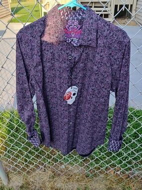 Robert Graham Briggs Long Sleeve Purple Button-Up Shirt Medium Classic Fit